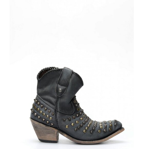 Liberty Black Low Boot with Zipper & Black Studs Moto Biker Cowgirl Grunge